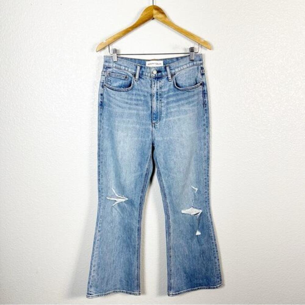 Denim Forum Aritizia Womens The Twiggy High Rise‎ Flare Jean Distressed Size 29